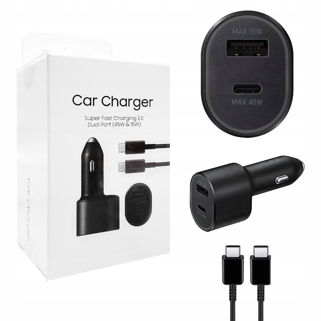 SAMSUNG 45W PD + 15W USB Dual Super Fast Car Charger with Cable