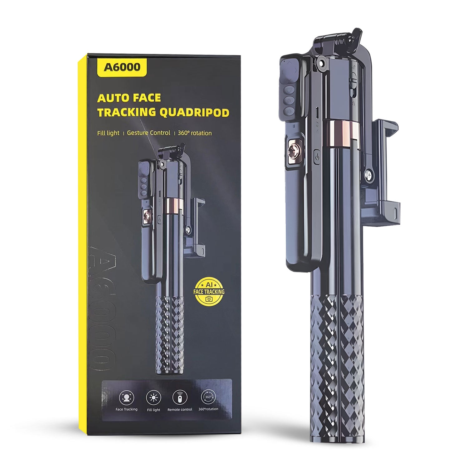 A6000 GIMBAL EXTENDABLE AUTO FACE TRACKING AI INTELLIGENT QUADRIPOD WIRELESS REMOTE WITH FILL LIGHT